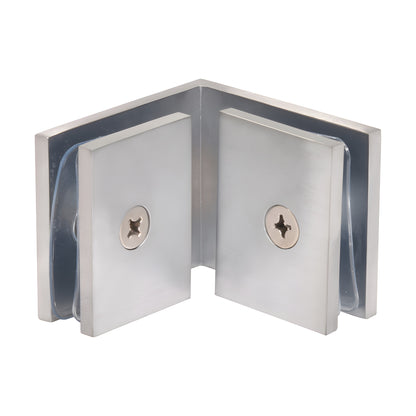 Brushed stainless square 90 glass-to-glass clamp (closed back) for frameless showers - SKU SGC90BCH