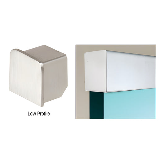 Brushed stainless steel low-profile end cap (GRL107ECBS) for 11 gauge cap railing, slips into railing for a finished look