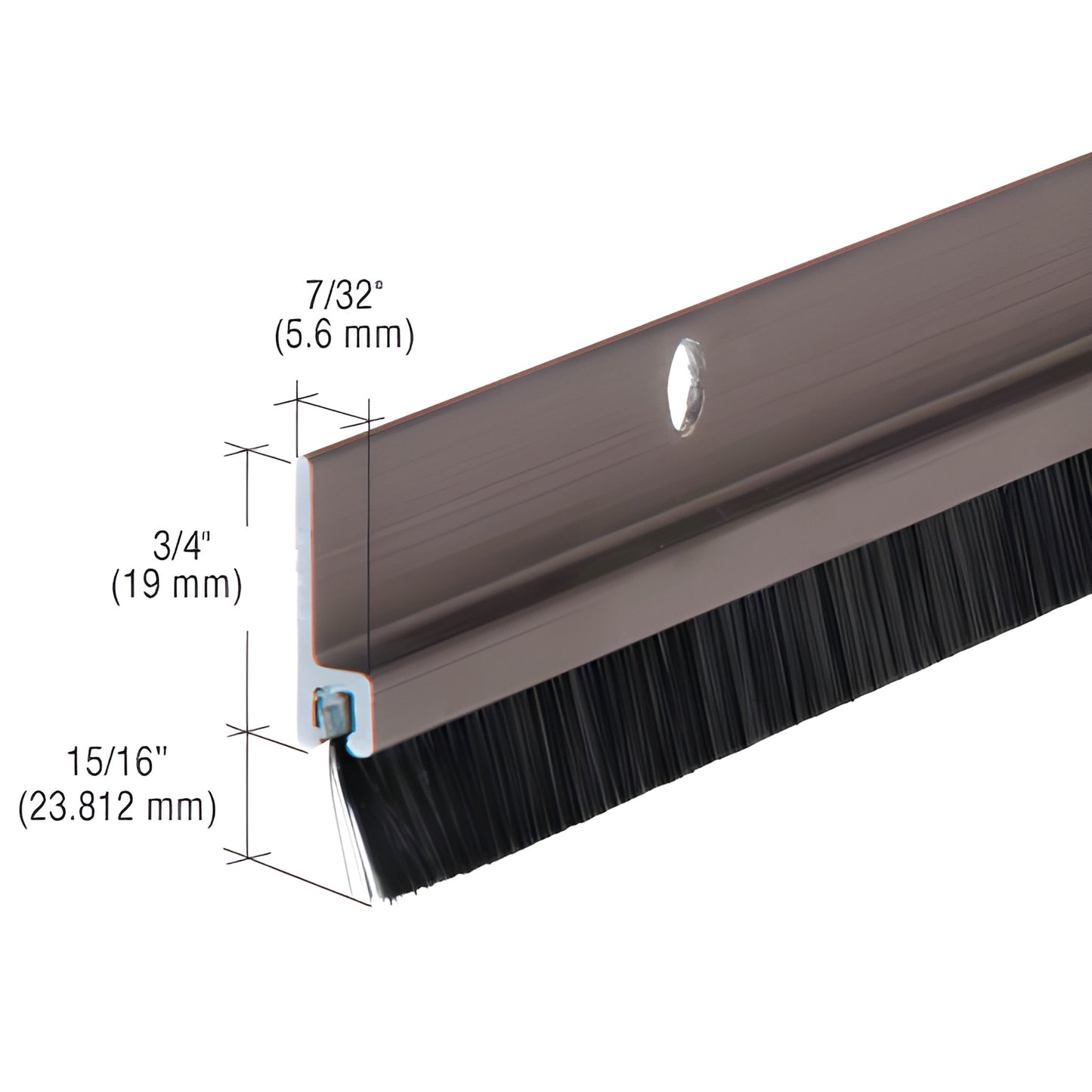 36 in dark bronze extruded aluminum door sweep with nylon brush bristles, perimeter weatherstrip (SKU 1480PD36)