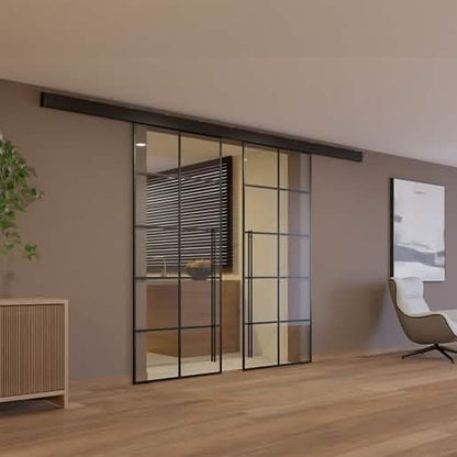 "CRL50 Matte Black Bi-Parting Wall Mount Kit - Sleek, Modern Design for Synchronized Doors