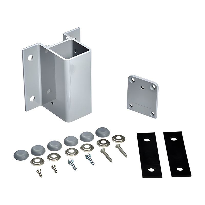 Aluminum 180 fence bracket kit (mill finish) with mounting plate, caps, screws, gaskets - SKU FBH1M.