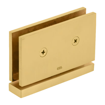 SRCAR01SB satin brass top-and-bottom pivot hinge for 1/2 (12mm) tempered glass doors, solid brass, self-centering.