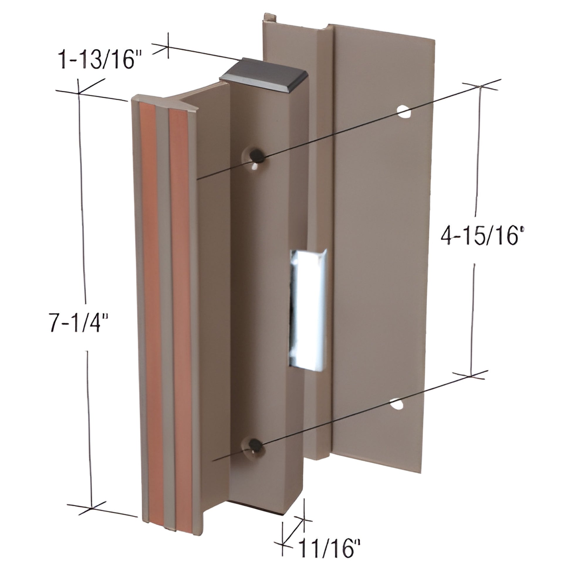 Bronze extruded aluminum interior pull handle with wood grain decorative strip, flush outside pull, 7-1/4" length (SKU C1163)