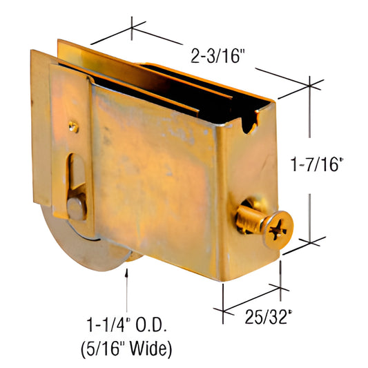 CRL D1782 adjustable steel glass door roller, single 1-1/4" concave ball-bearing wheel, 2-3/16" housing, fits Crown/Penco