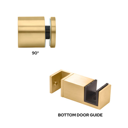Satin brass 90 Colonia sliding shower door accessory kit - 304 stainless replacement guide and connector.