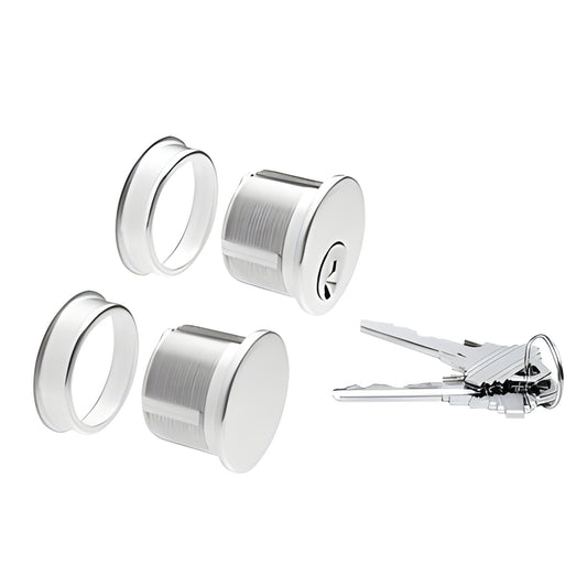 Satin anodized brass mortise cylinder set with keys and escutcheons, keyed alike (SKU DRA1030SA)