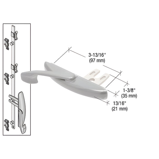 CRL Truth WH12411 1-3/8" multi-point window latch actuator, clear anodized finish, handle with snap-on tie bar and dimensions