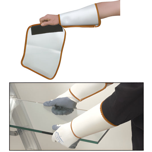 CRL white polyester mesh cut-resistant wrist protectors with orange trim, hook-and-loop straps - SKU 4X2257M