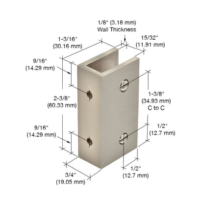 NDC4BN brushed nickel no-drill solid brass fixed panel clamp with clear gasket and two mounting screws