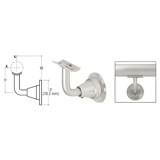 HR2DWBS brushed stainless steel 3-way adjustable wall-mounted handrail bracket, fits 1-1/2" to 2" tubing.
