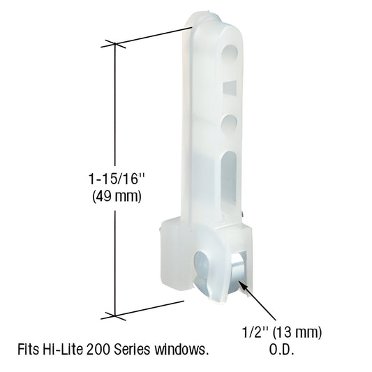 CRL SKU G3076 white nylon adjustable window roller assembly with 1/2" steel flat roller for Hi-Lite 200 Series (49 mm)