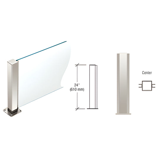 PP4324CPS: Polished stainless 1-1/2 in square center post with welded base and full-length U-channel for 1/4 in glass, 24 in