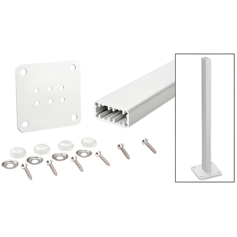 HPT42KW Trim-line 42 in sky-white aluminum surface-mount post kit with base plate, screws, washers and bolt cover buttons.