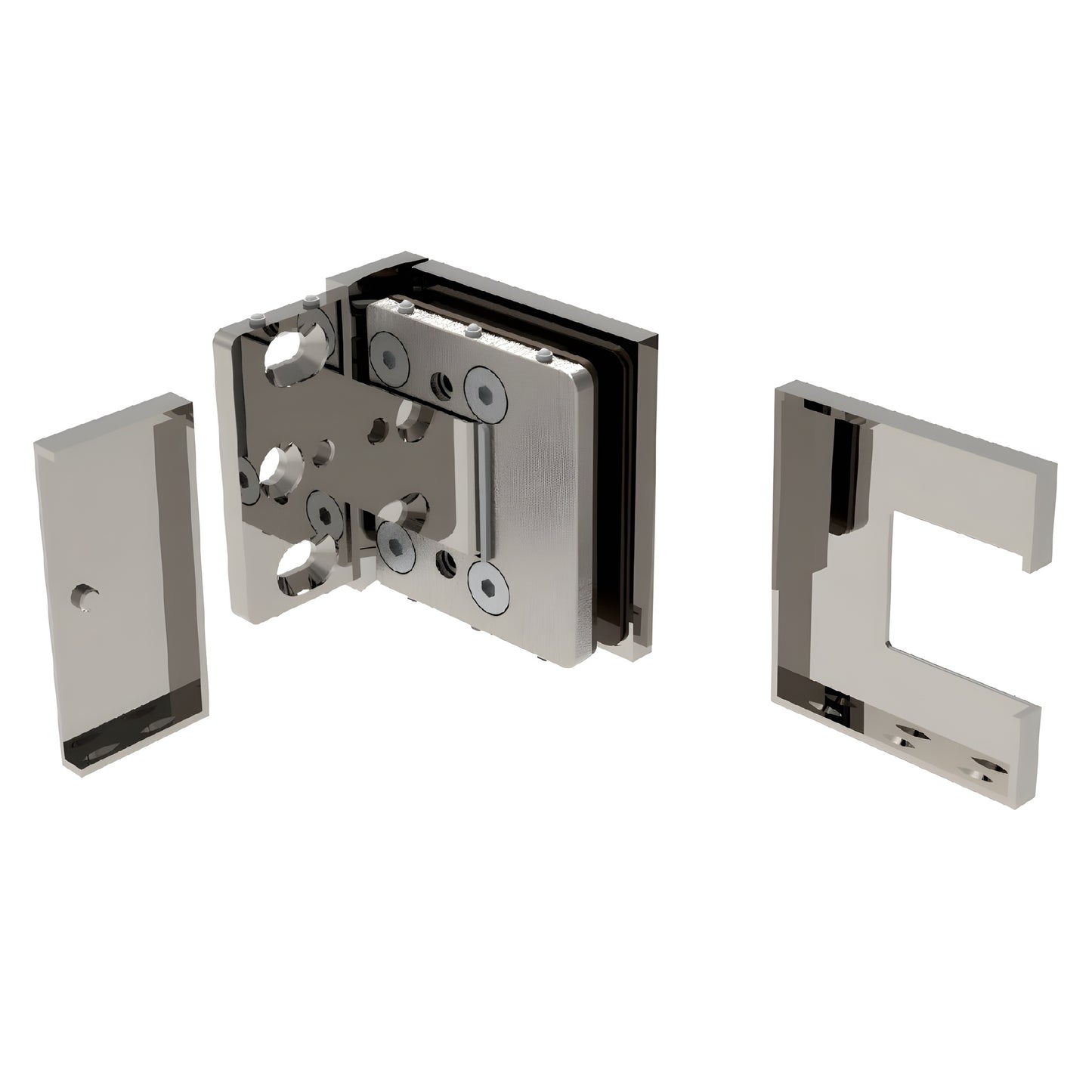 BEL344CH Bellagio polished chrome offset square hinge for frameless glass shower doors, fits 8-10mm glass
