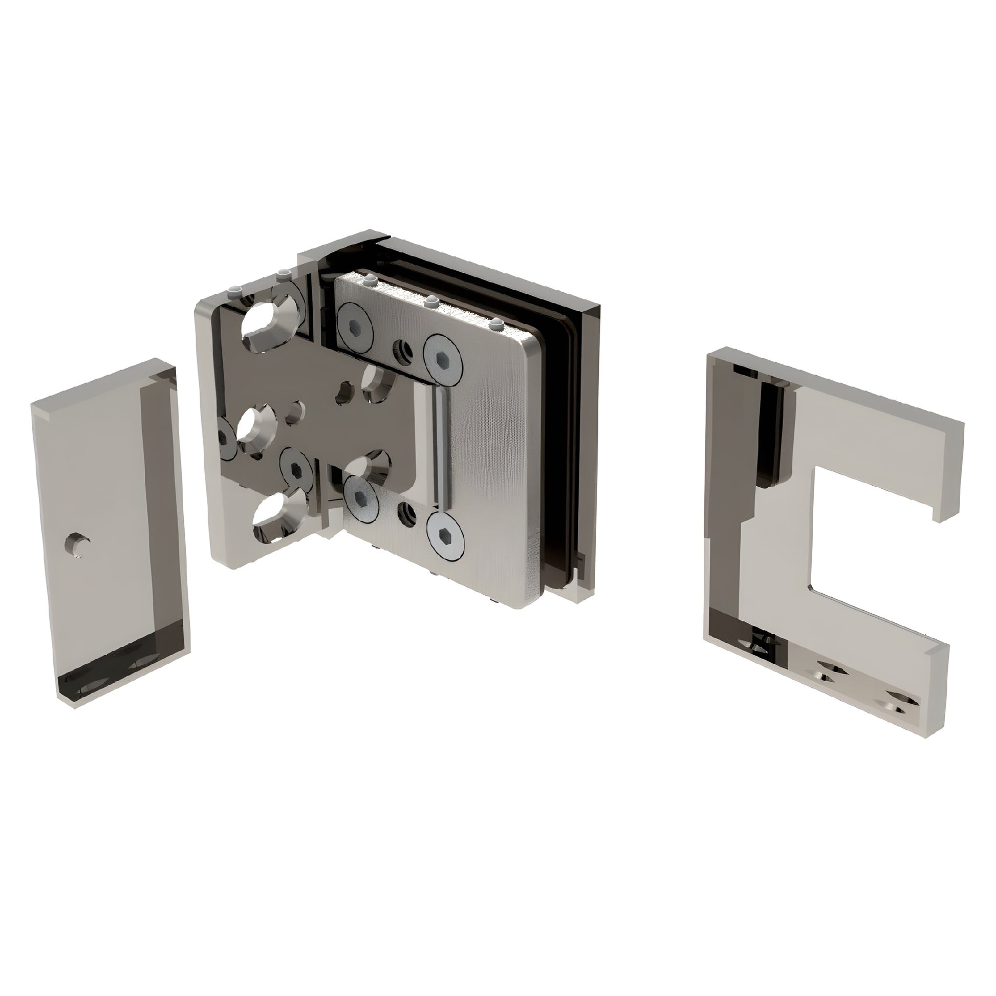BEL344CH Bellagio polished chrome offset square hinge for frameless glass shower doors, fits 8-10mm glass