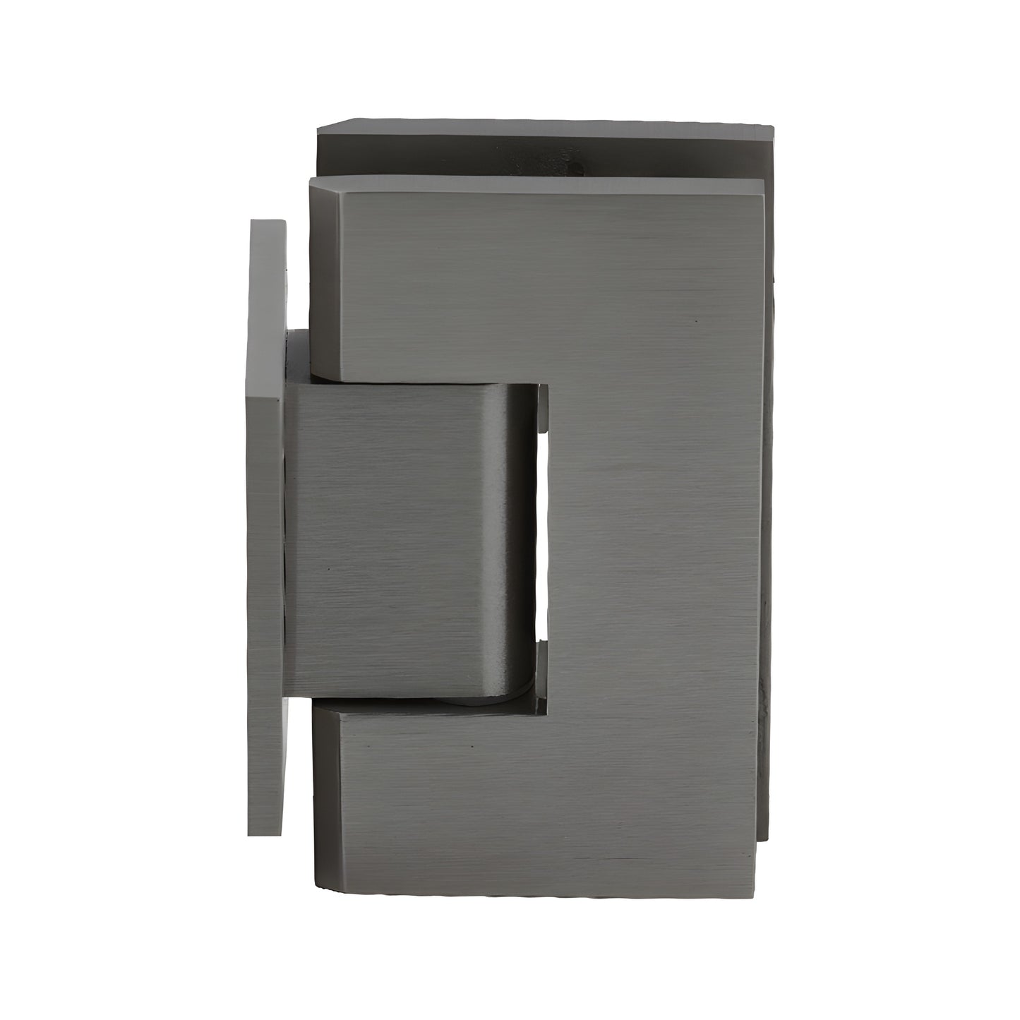 Brushed nickel Geneva shower door hinge (GEN574BN), solid brass wall-mount for 8-12mm glass, self-centering, 5 pivot.