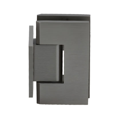 Brushed nickel Geneva shower door hinge (GEN574BN), solid brass wall-mount for 8-12mm glass, self-centering, 5 pivot.