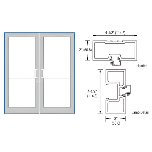 FD42811 clear anodized aluminum 72x84 commercial double-door frame with tubular jambs, 4-1/2in header and aluminum threshold