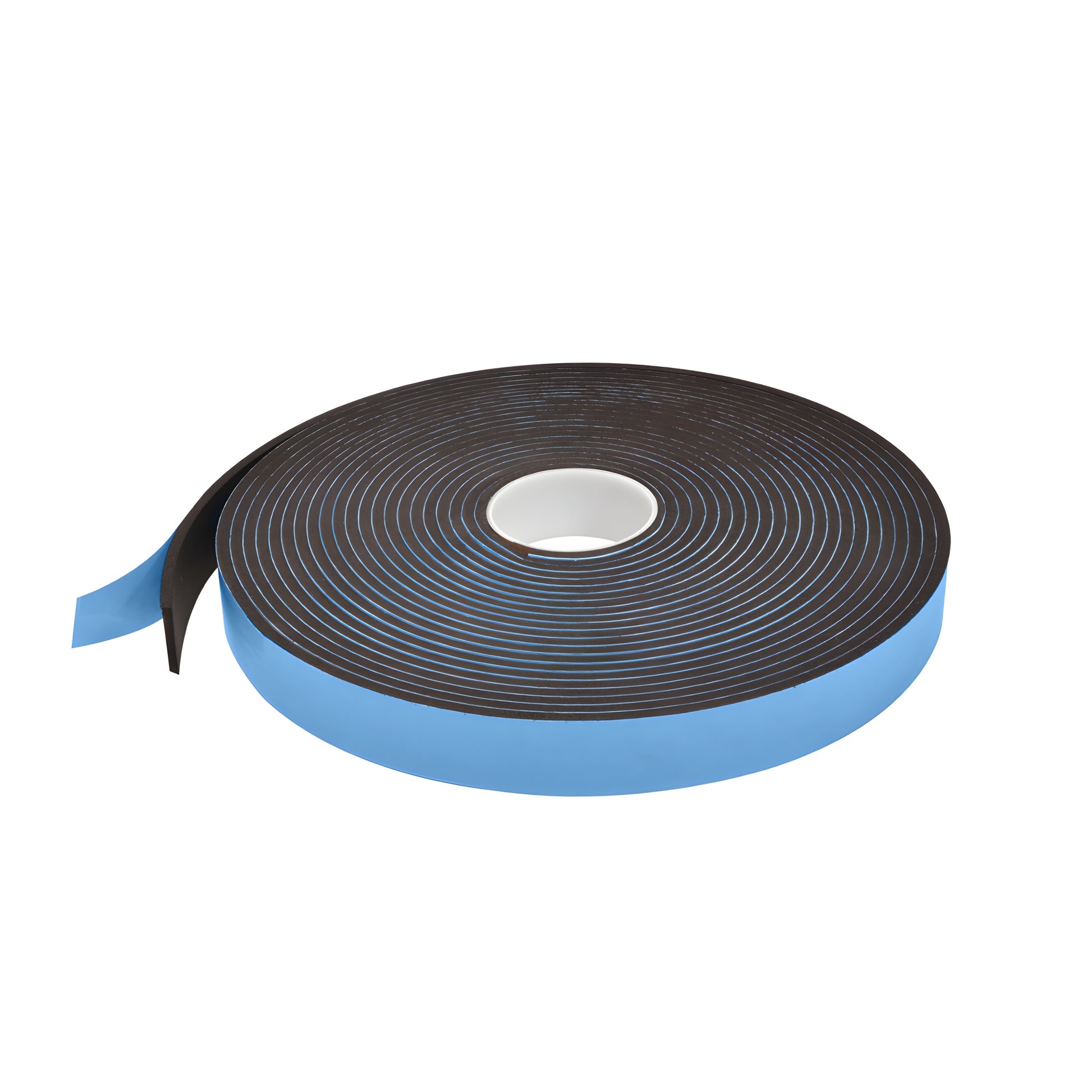 Black closed-cell foam glazing tape roll with blue release liner (1-1/2" x 50 ft) - SKU 74814X112BL