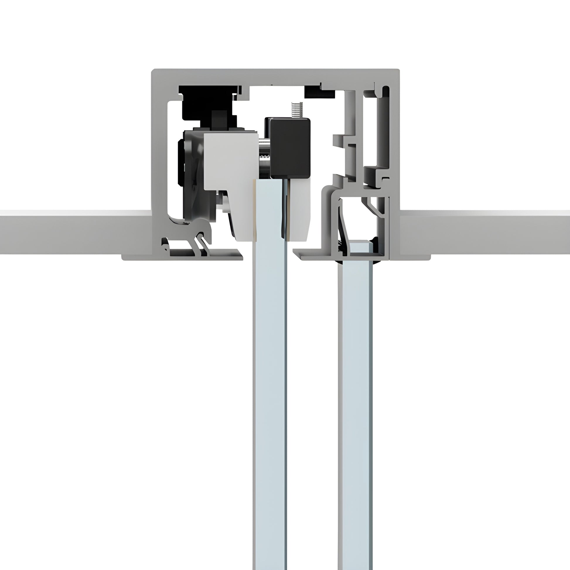 CRL6951D satin anodized top-mount sliding glass door kit showing 118 in track and hangers for 3/8-1/2 in tempered glass.