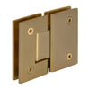 GEN580SB Geneva satin brass glass-to-glass shower hinge, square edge, self-centering 5 preset for 8-12mm glass
