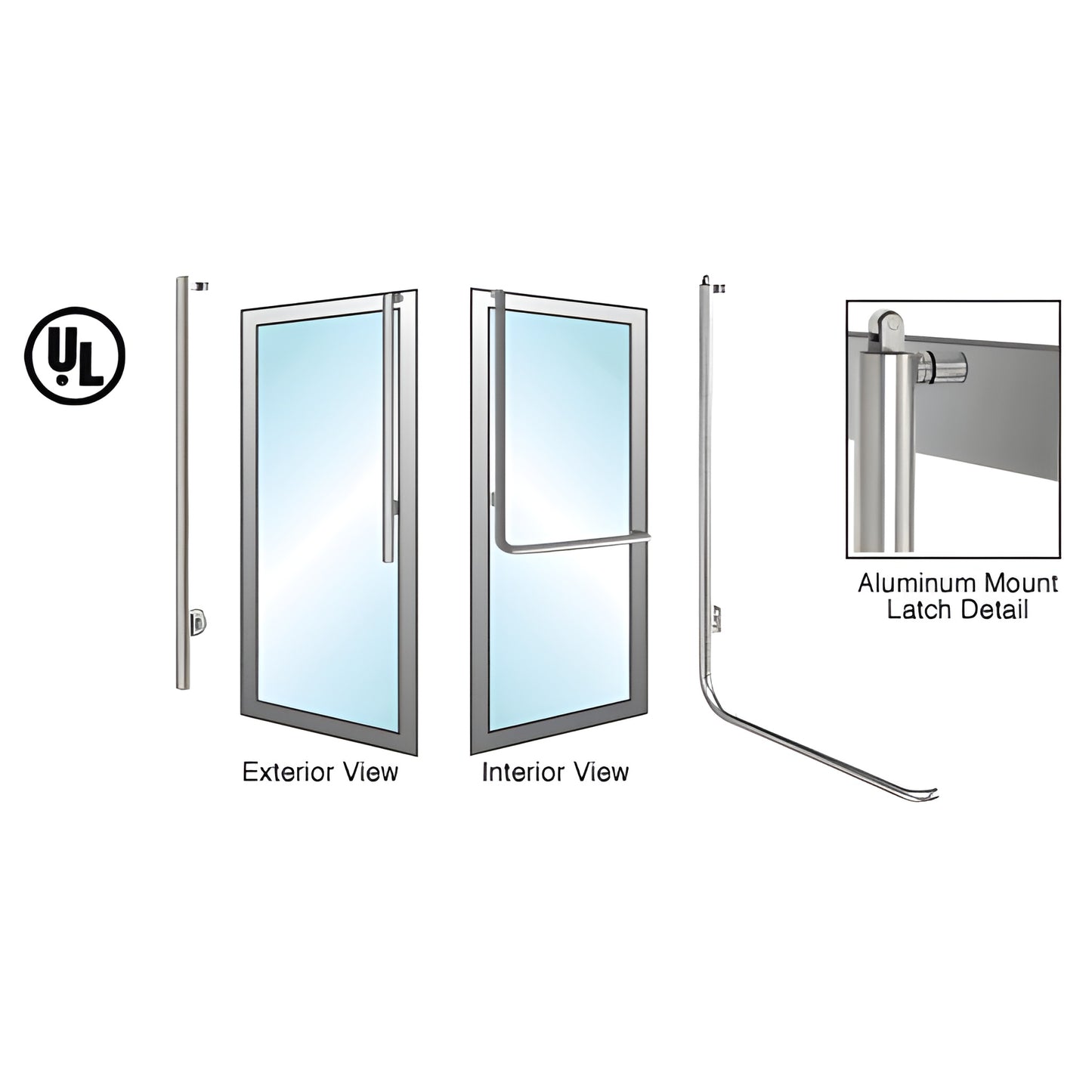 PA100JS4AKBS brushed stainless tubular panic handle for 1-3/4-2-1/2 in glass/aluminum doors, exterior keyed access