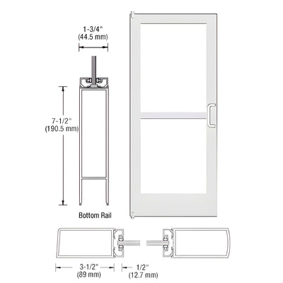 CRL-U.S. Aluminum White KYNAR® Paint 400 Series Medium Stile Inactive Leaf of Pair 3'0 x 7'0 Offset Hung with Pivots for Surf Mount Closer Complete Panic Door with Std. Panic and 7-1/2" Bottom Rail
