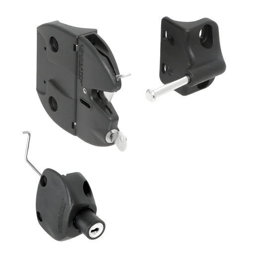 Black Lokk Latch LLA2RBL key locking gate latch kit, glass reinforced polymer with stainless pin for round pipe fences