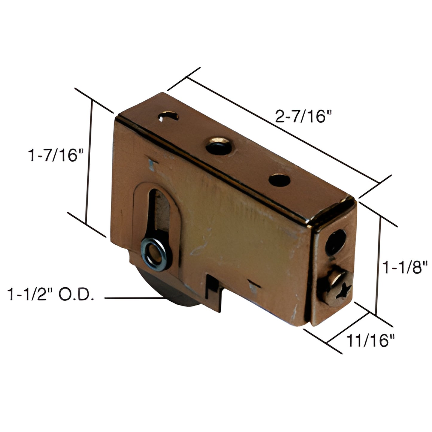 CRL D1537 adjustable steel sliding glass door roller assembly, single 1-1/2" concave steel wheel, fits Fleetwood doors.