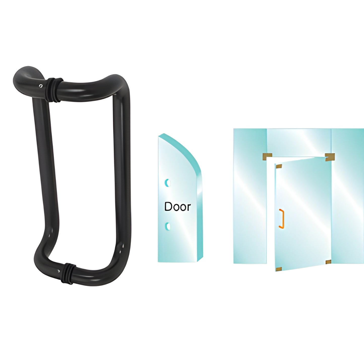 Matte black 1" diameter glass-mounted pull handle, 10" c-c, for 3/8-3/4" glass; includes matching washers.