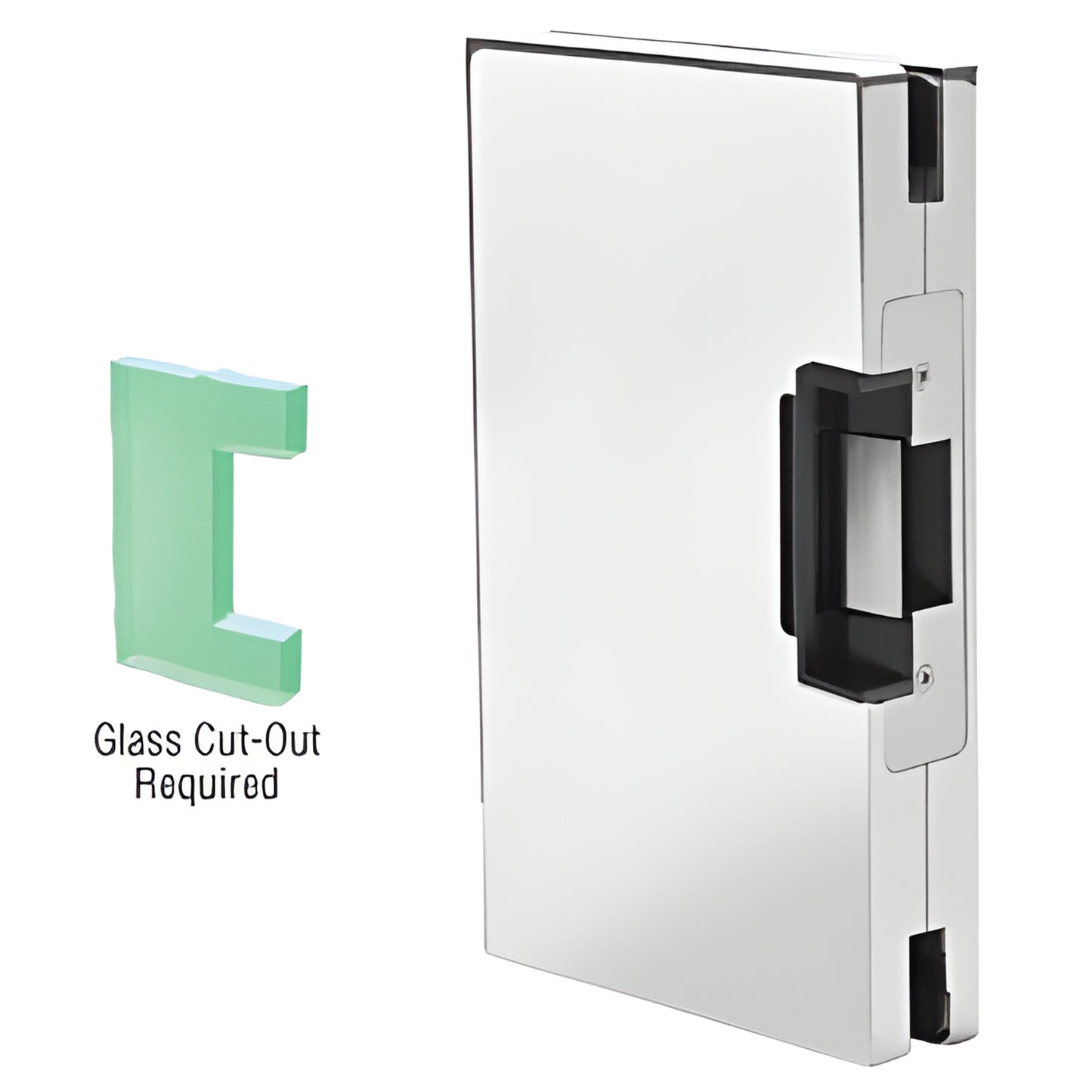 Polished stainless steel 6x10 in glass keeper (DLEL610PS) for 1/2" glass, center-lock compatible, handed configuration.