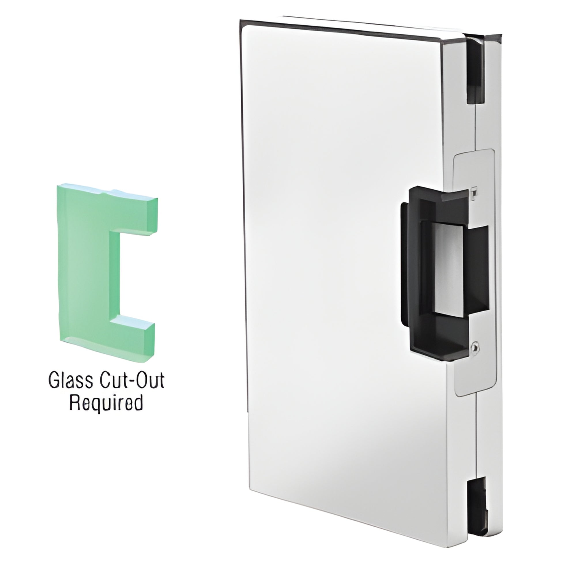 Polished stainless steel 6x10 in glass keeper (DLEL610PS) for 1/2" glass, center-lock compatible, handed configuration.