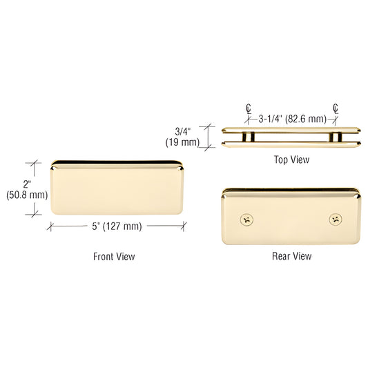 BGC180BR polished brass beveled 180 glass-to-glass clamp for 3/8-1/2" glass, 5" x 2"