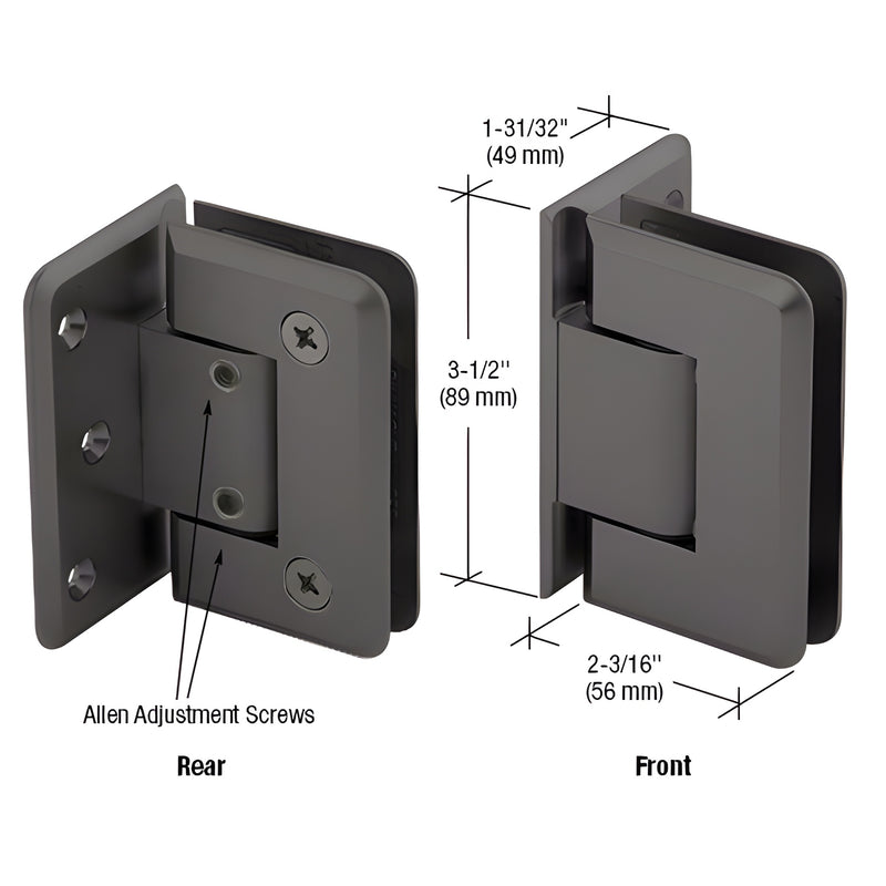 P1N3440RB oil-rubbed bronze adjustable Pinnacle shower hinge, solid brass, 3.5" tall, offset back plate with Allen adjustment