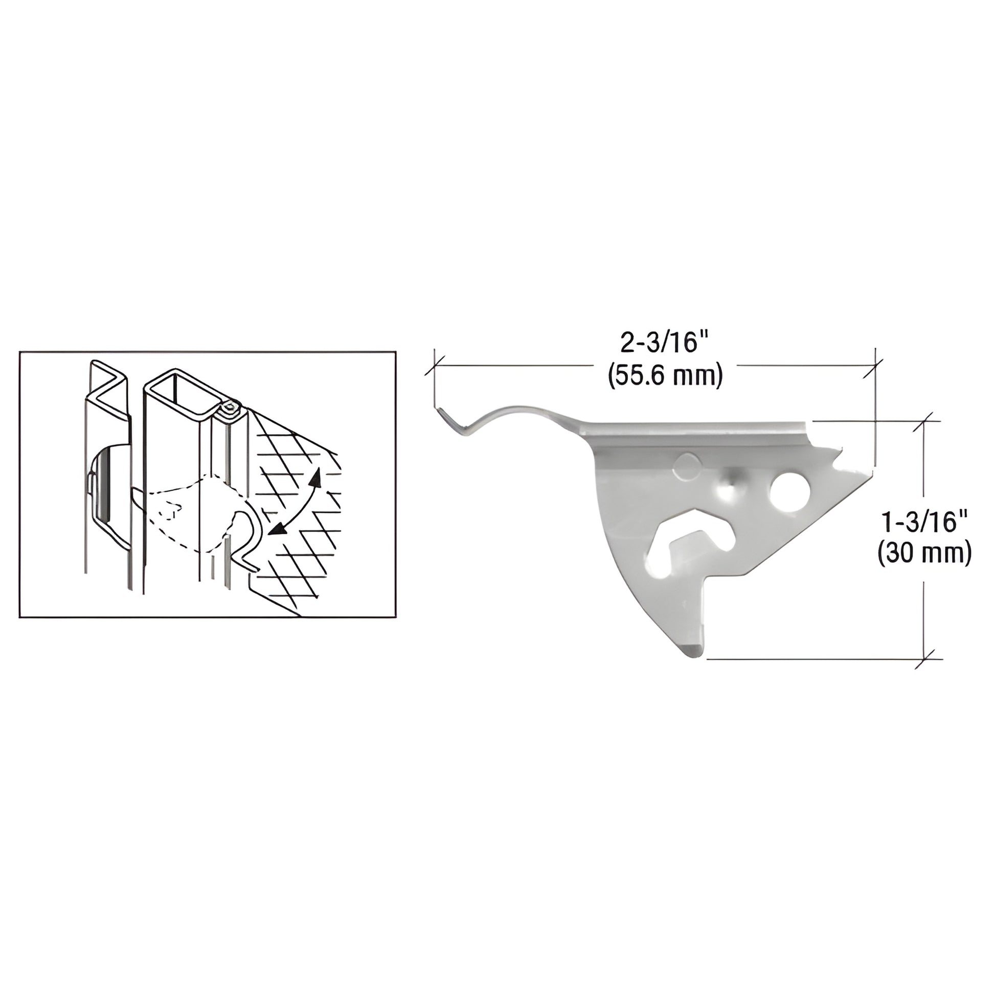 SB202 mill-finish knife latch pair for Andersen windows, metal screen retainer, right and left pieces, 2-3/16" long