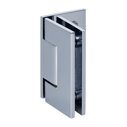 Polished chrome solid brass Junior Geneva shower hinge (JRG044CH), wall mount offset for 6-8mm tempered glass.