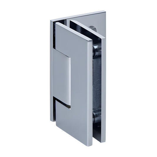 Polished chrome solid brass Junior Geneva shower hinge (JRG044CH), wall mount offset for 6-8mm tempered glass.