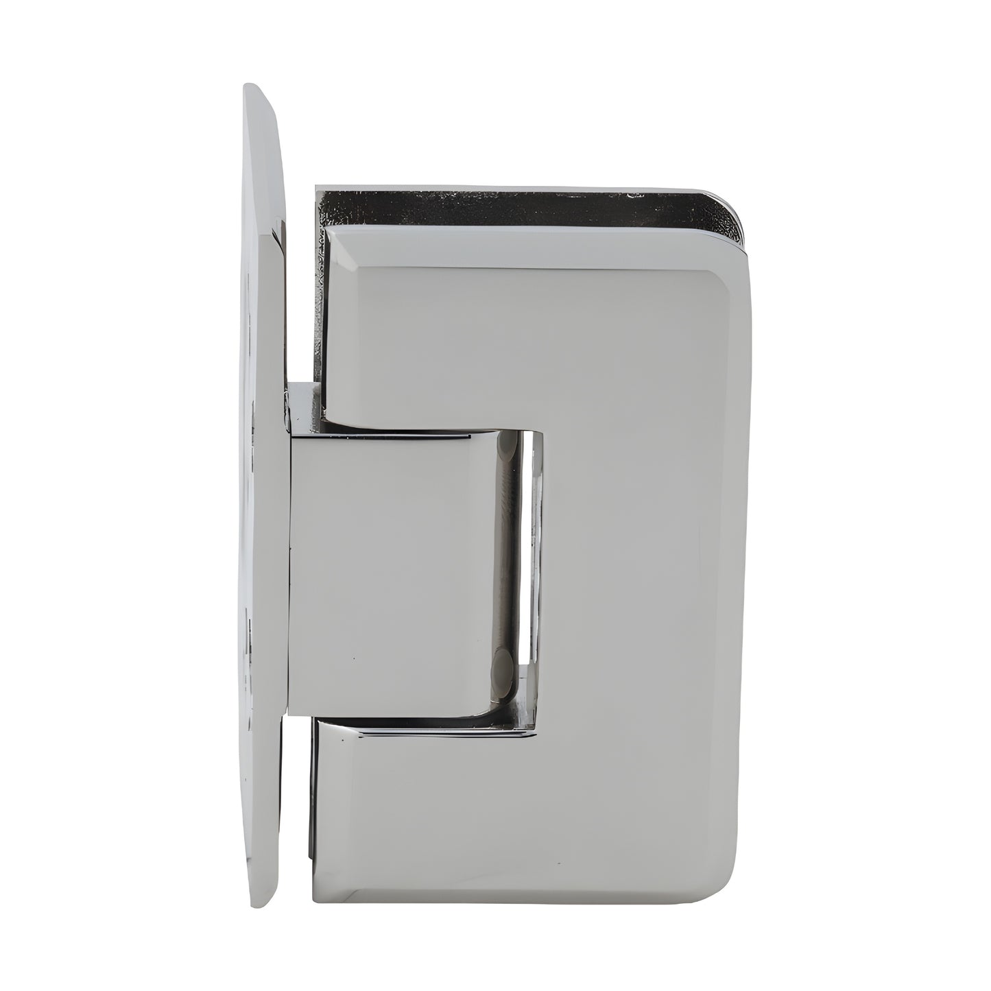Polished nickel Cologne shower door hinge (brass) for 3/8-1/2" glass, offset wall-mount, SKU C0L044PN