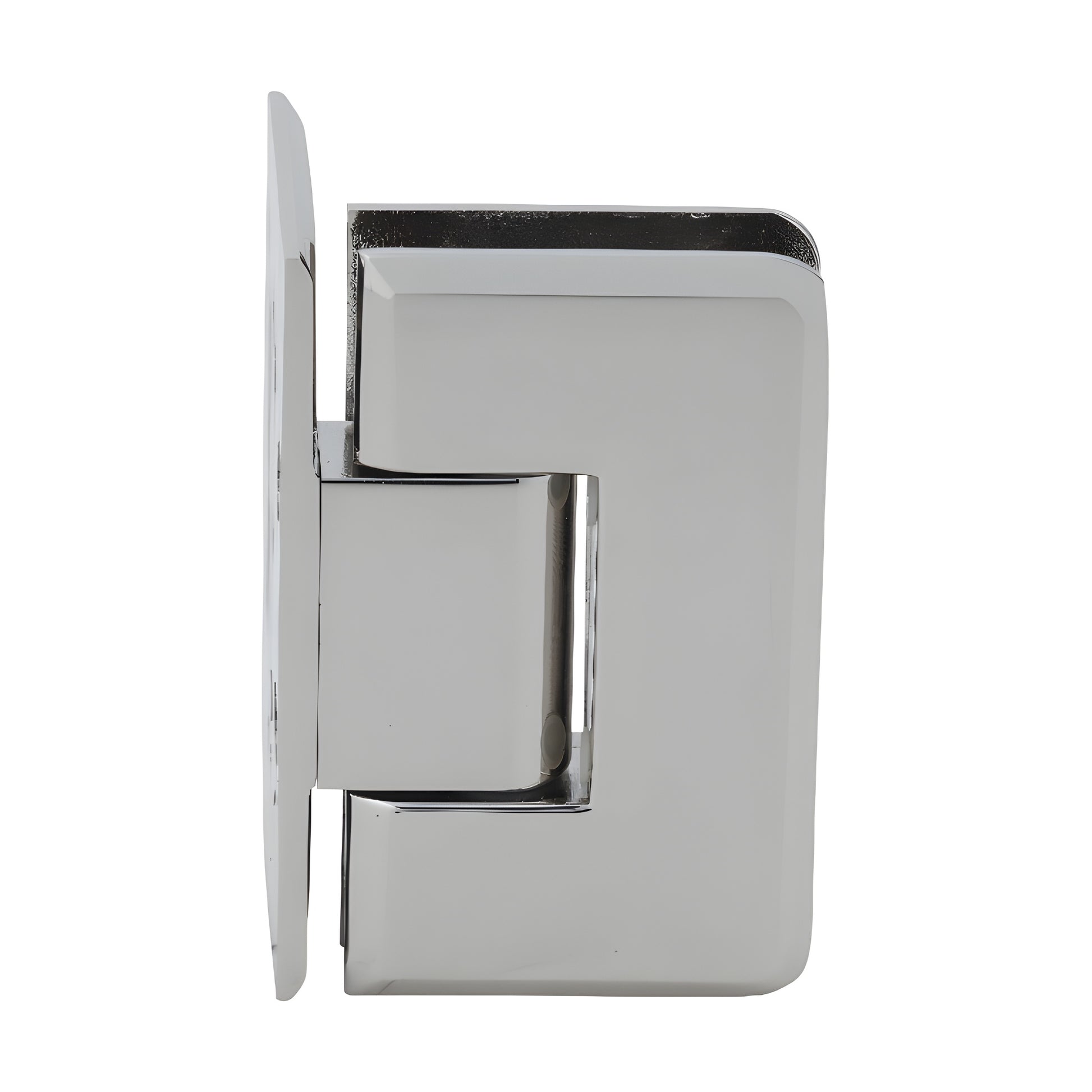 Polished nickel Cologne shower door hinge (brass) for 3/8-1/2" glass, offset wall-mount, SKU C0L044PN