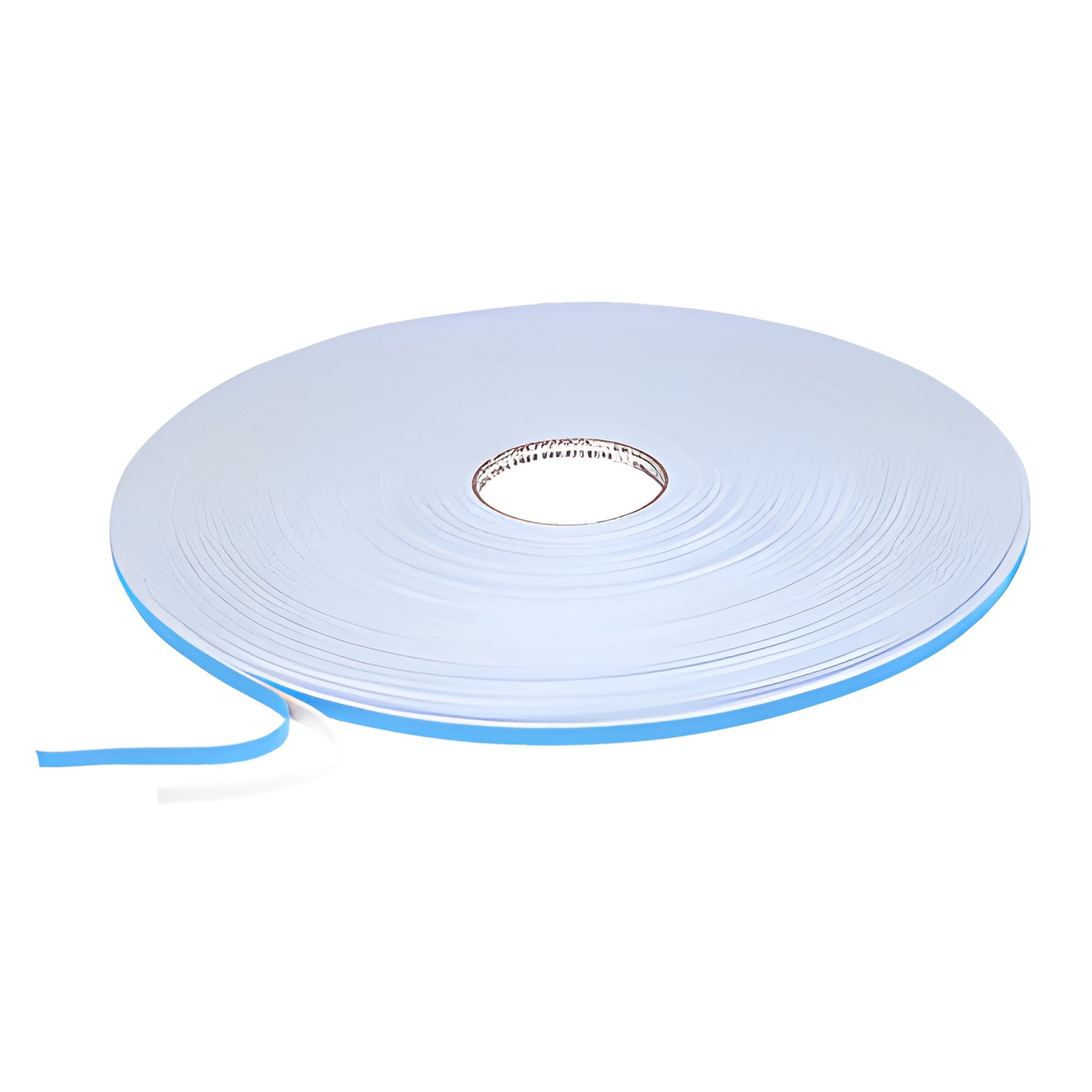 Roll of CRL white closed-cell foam glazing tape with blue release liner, 3/8in x 200ft, SKU 982116X38W.