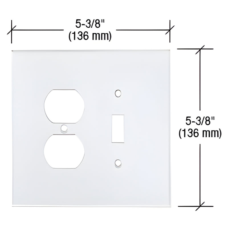 Clear mirror-backed acrylic combo outlet and toggle switch cover plate (PMP204), 5-3/8" square, polished edges