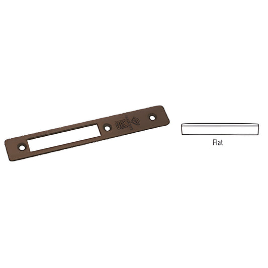 Adams Rite dark bronze flat faceplate 1" x 6-7/8" (SKU 18010DU) for long-throw deadlocks