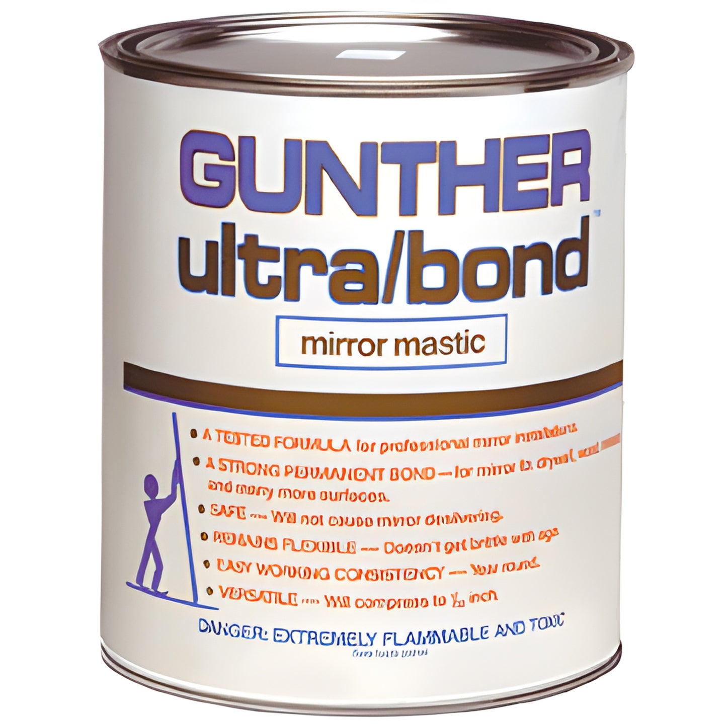 Gunther Ultra/Bond mirror mastic 1-gallon can (SKU GN101B) - white metal can with printed label.