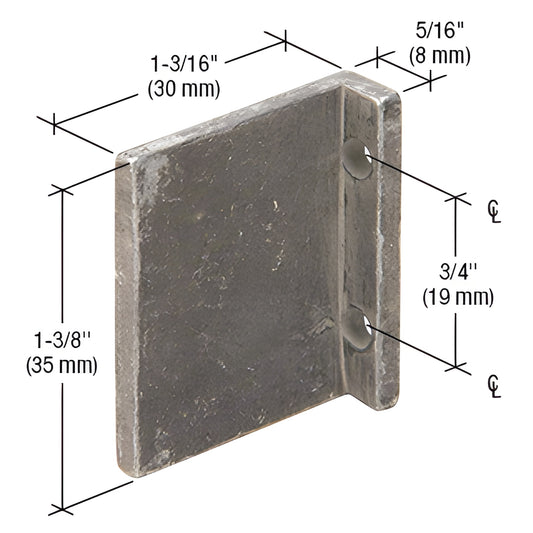 AP213 mill-finish aluminum shear block for OG213 horizontal clip, OS-2 series - L-shaped plate with two mounting holes.