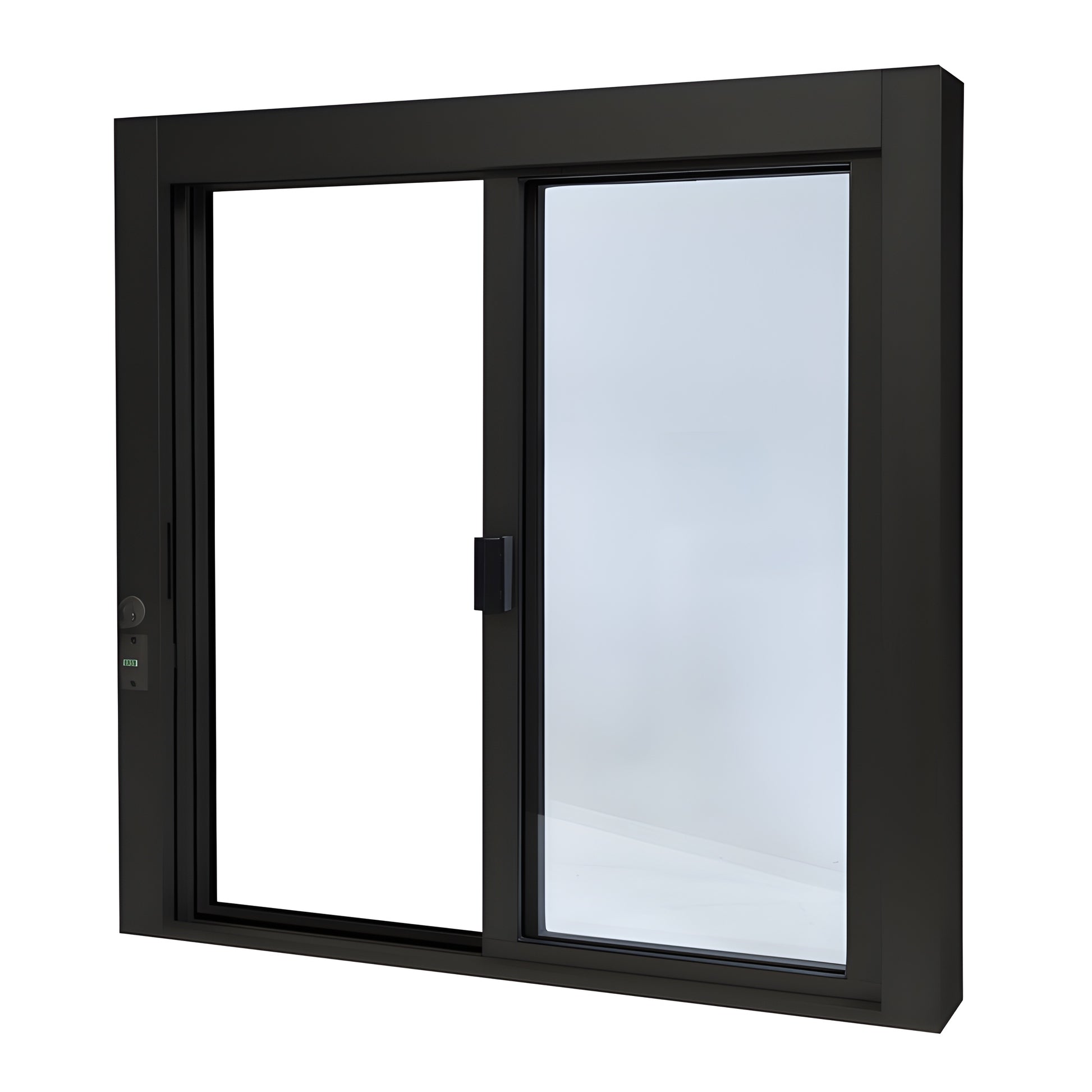 Duranodic bronze aluminum self-closing XO service window 36 36, 1/4" tempered glass, thumbturn lock (SKU SCDW3636X0GDU)