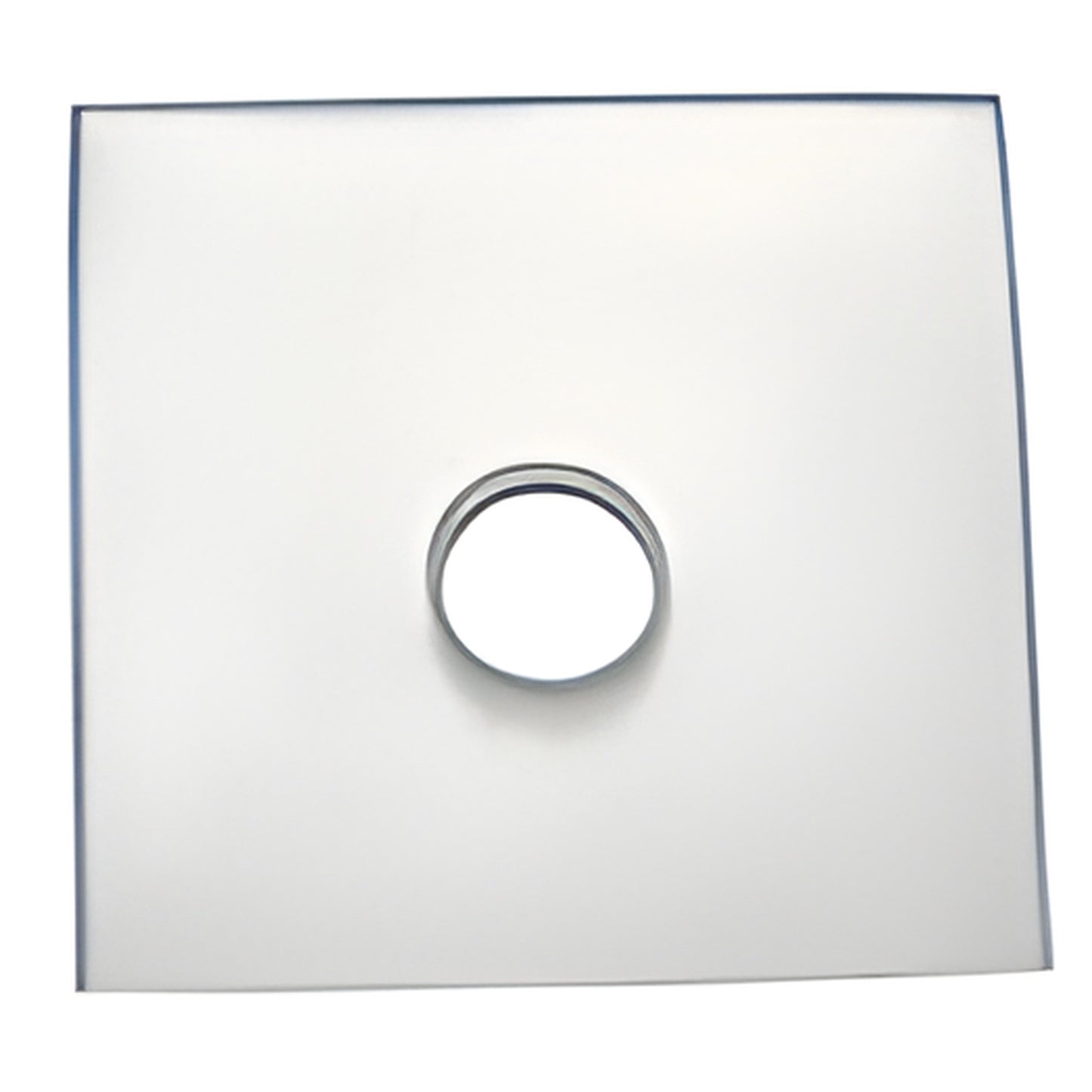 Clear beveled square glass panel with centered circular hole for BCU4 clamp gasket - SKU BCU4G.