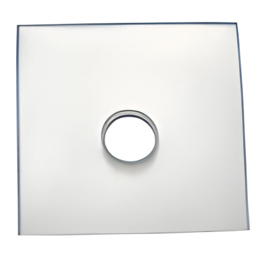 Clear beveled square glass panel with centered circular hole for BCU4 clamp gasket - SKU BCU4G.