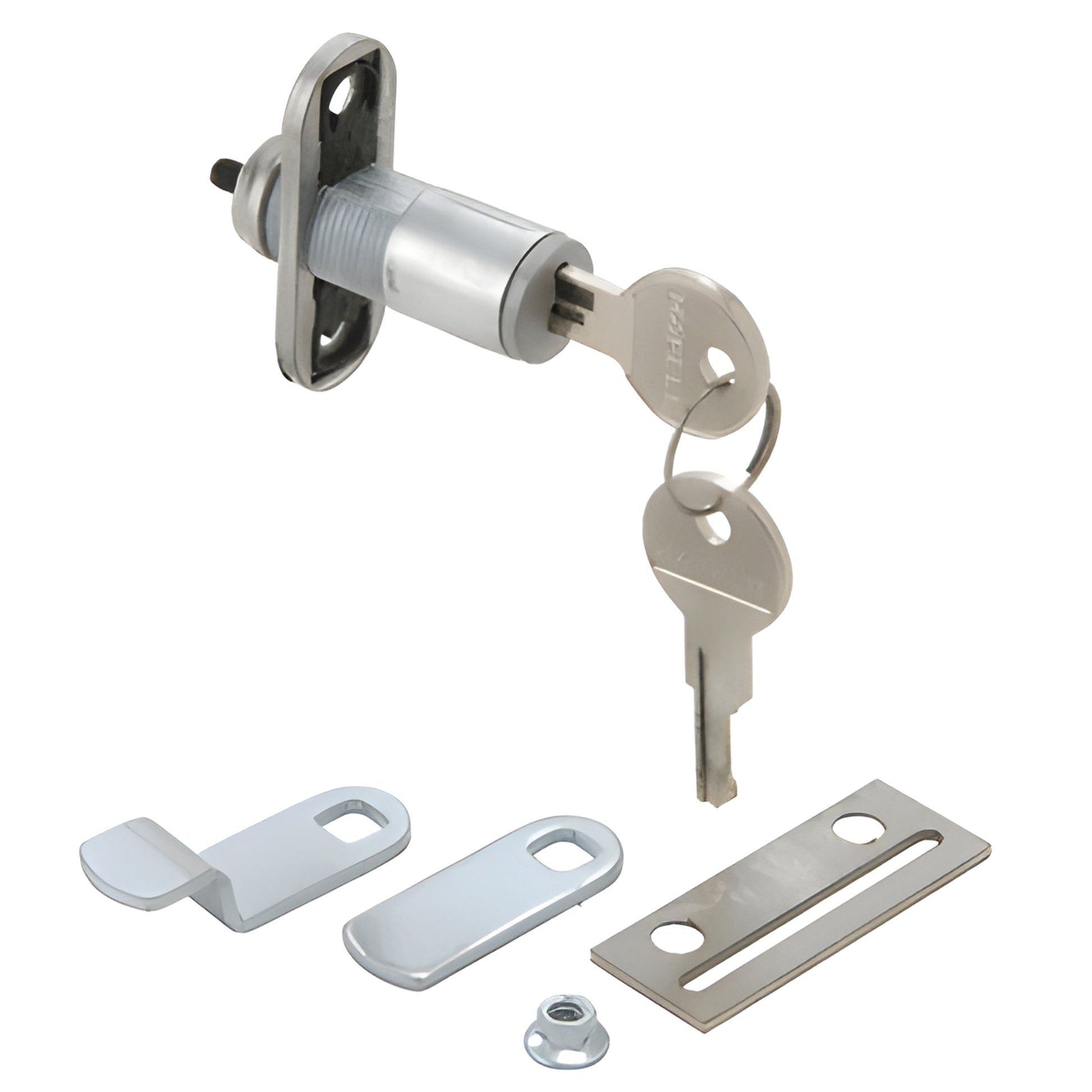 CRL 7150BN adjustable cam lock with removable core, key and mounting hardware, satin nickel.