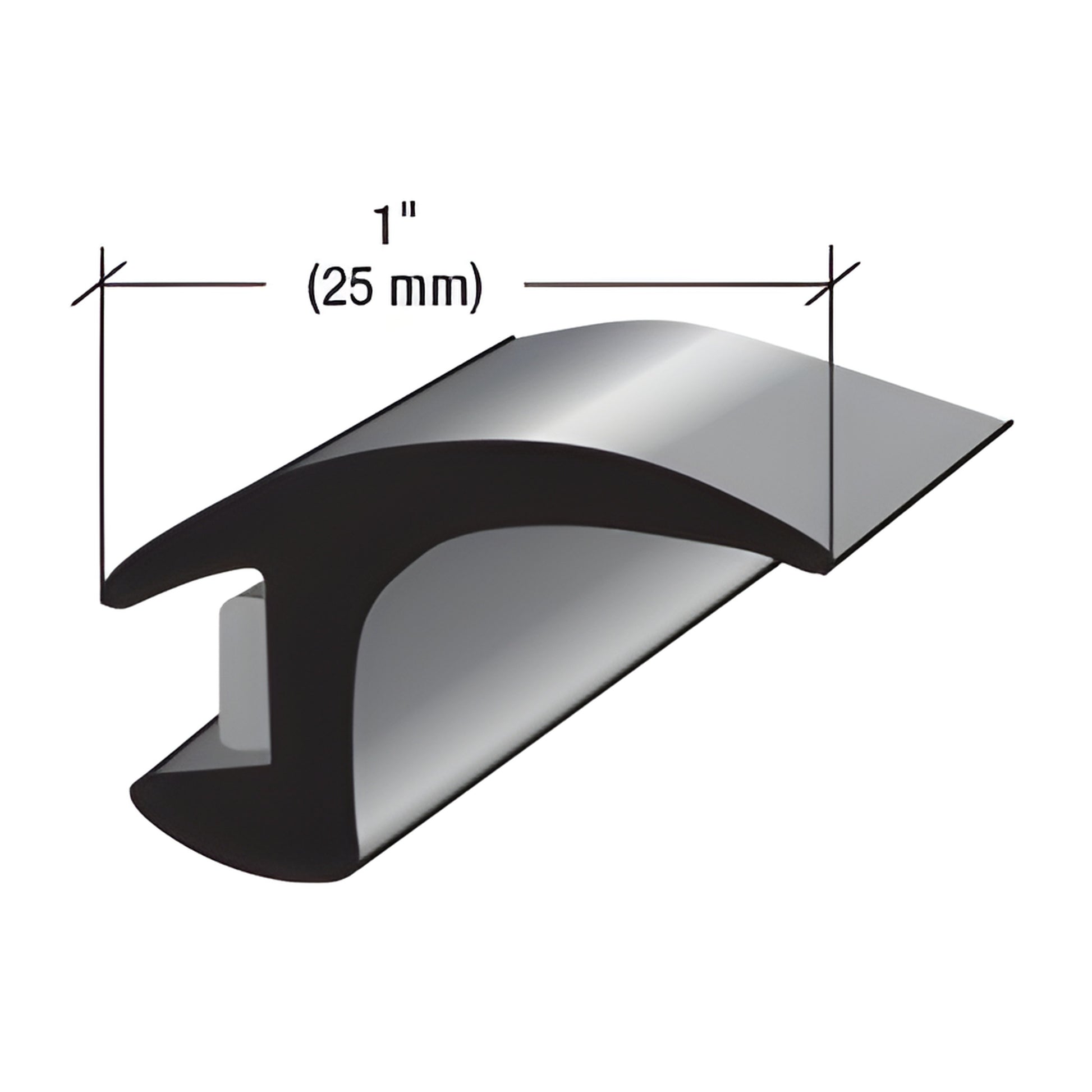 Black 1" (25 mm) EPDM universal glass molding profile, OEM-style finish with built-in butyl.