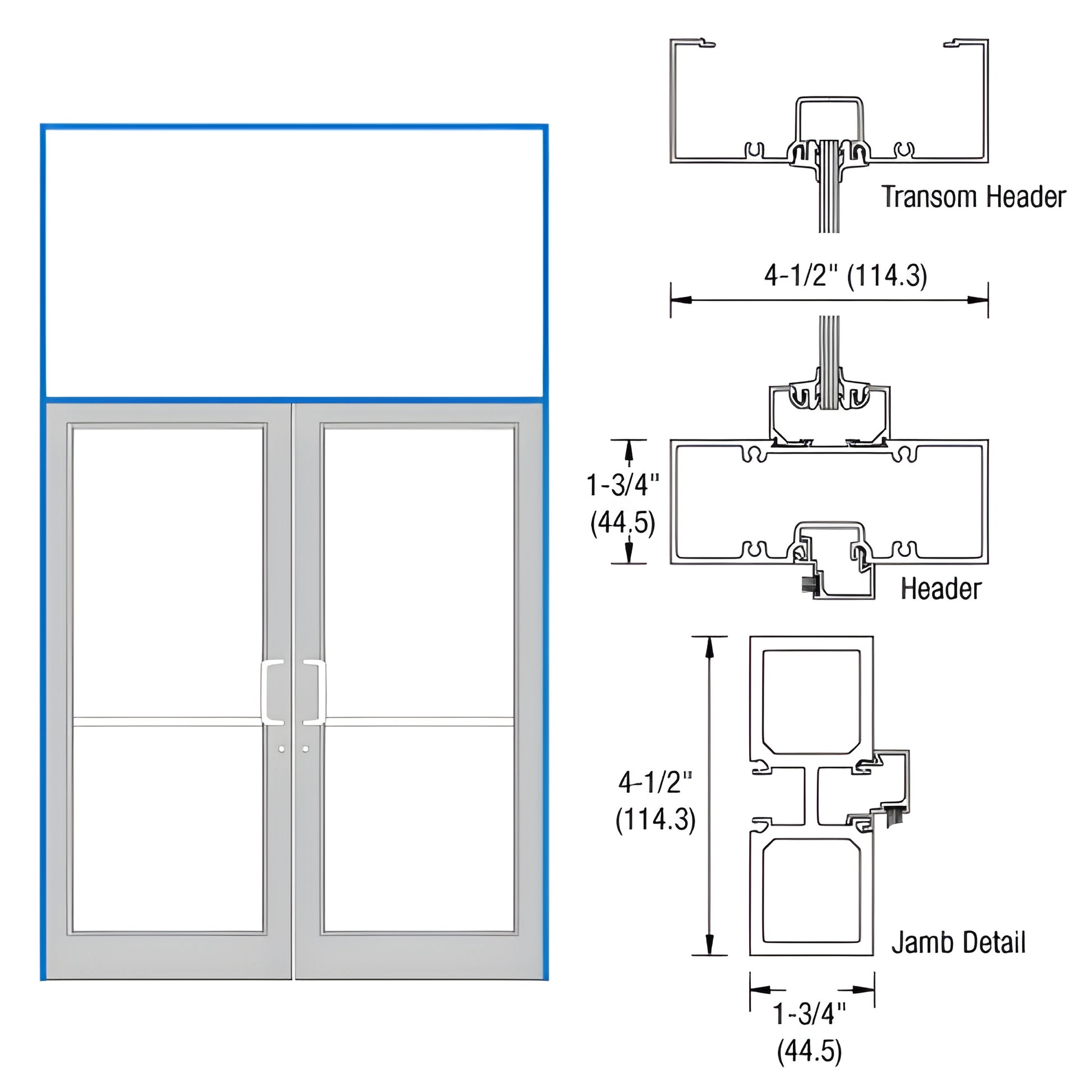 FD32571 aluminum transom frame for 72 84 double-door with transom, JH475 tubular jambs and included threshold.